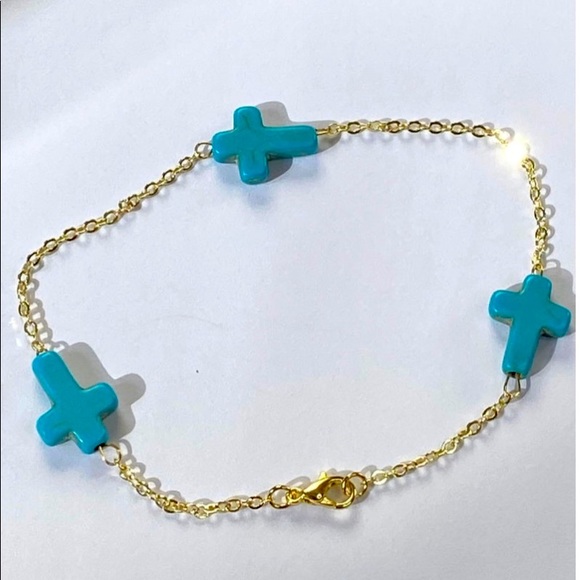 Turquoise Cross Set, Hand made, gold plated - Picture 2 of 12